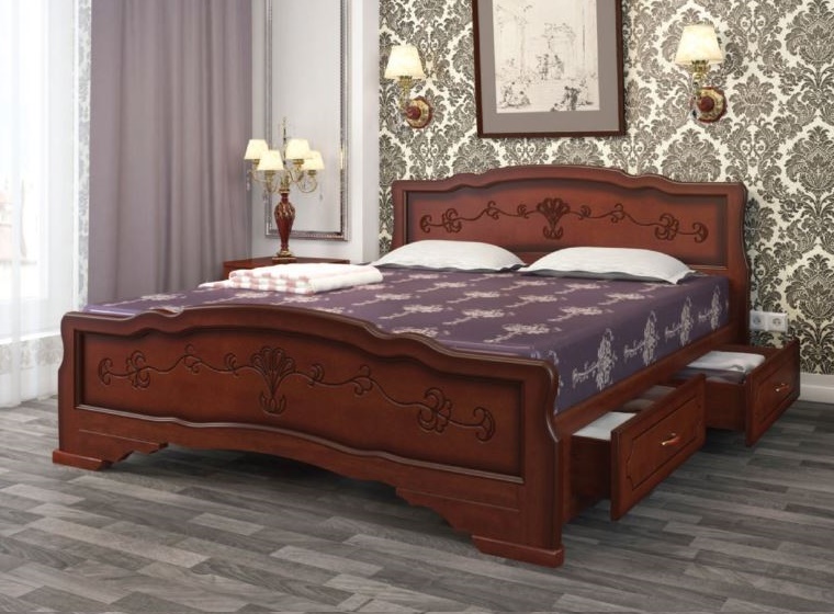 Фото Кровать двуспальная Карина-6 (СМ 180х200) с выдвижными ящиками, без основания с универсальными царга от производителя Браво-мебель в Гурзуф по цене 23 590 ₽