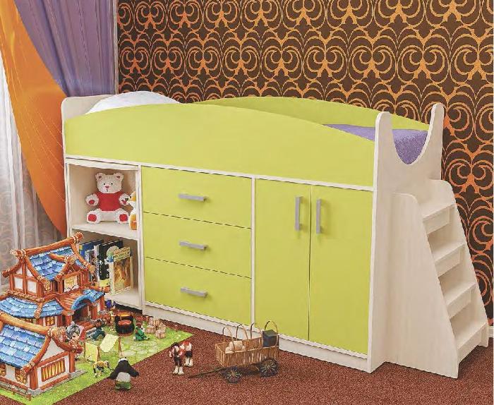 Детский набор-комплект Рокси (СМ 70х180) ( 70х180 , ЛДСП , дуб молочный/лайм , ящики в комплекте , без матраса (Пирамида) )